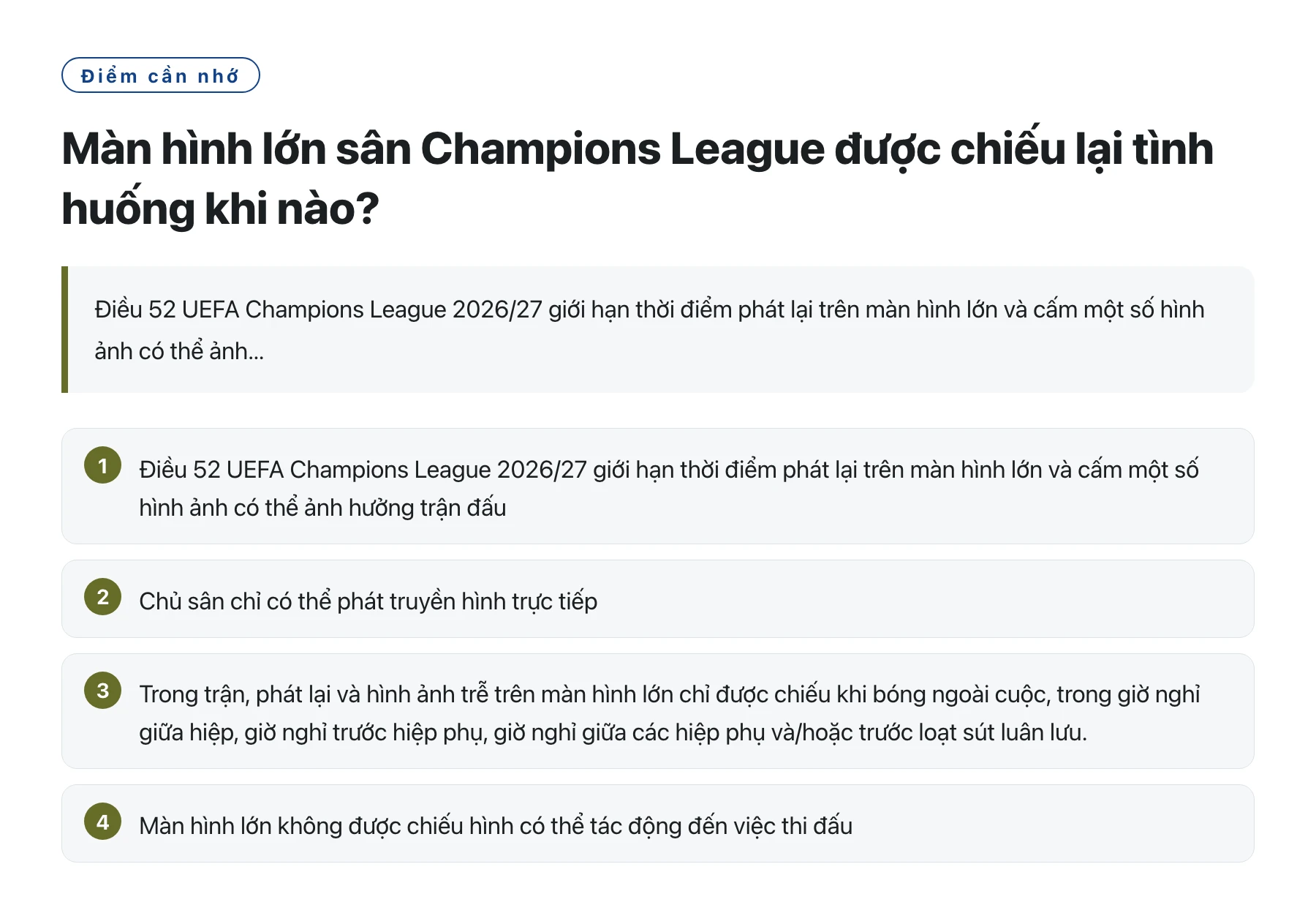 Màn hình lớn sân Champions League được chiếu lại tình huống khi nào?——全文要点速览